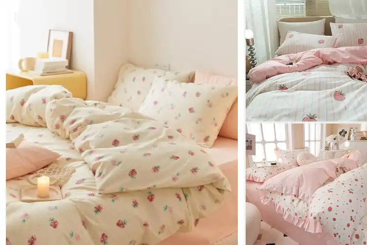 Detailed view of Best Kawaii Strawberry Print Bedding