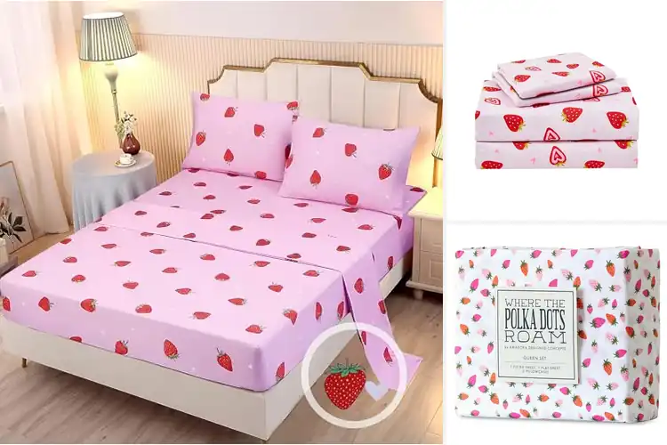 Detailed view of Best Strawberry Bed Sheets for a Cozy Sweet Sleep