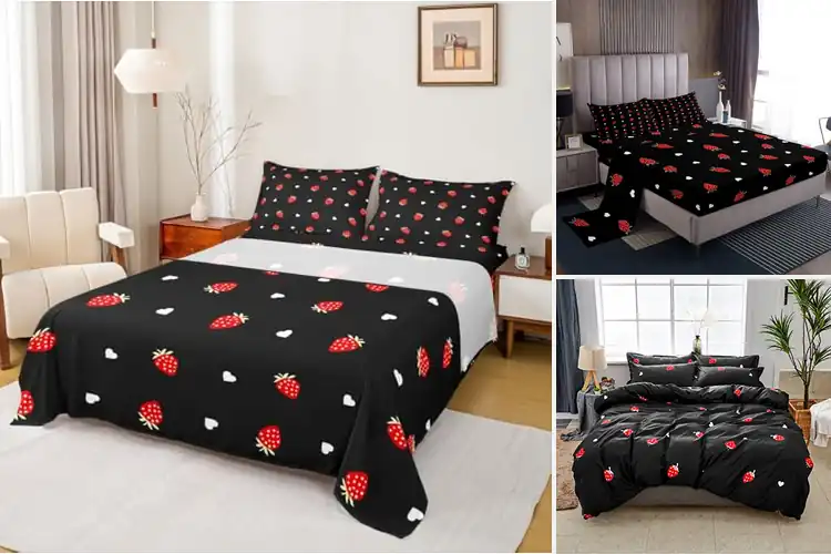 Detailed view of Best Vibrant Red And Black Strawberry Design Sheets
